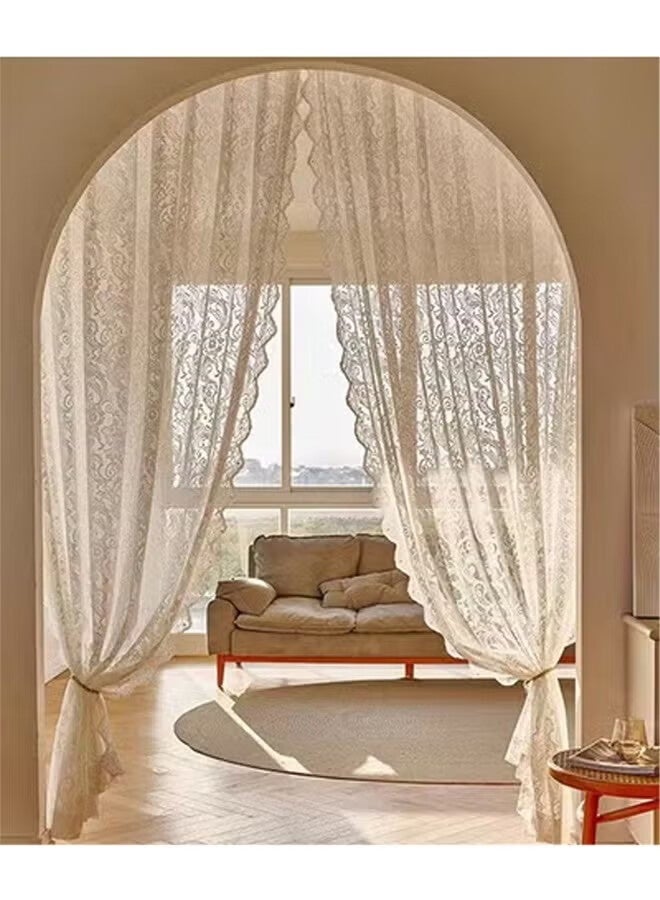 أجريون ستائر شفافة من قطعتين، قماش بوليستر مزخرف، خفيفة الوزن، قابلة للتنفس، مناسبة لغرف المعيشة، غرف النوم، غرف الدراسة، غرف الطعام، 132 * 213 سم، بيج - Image 1